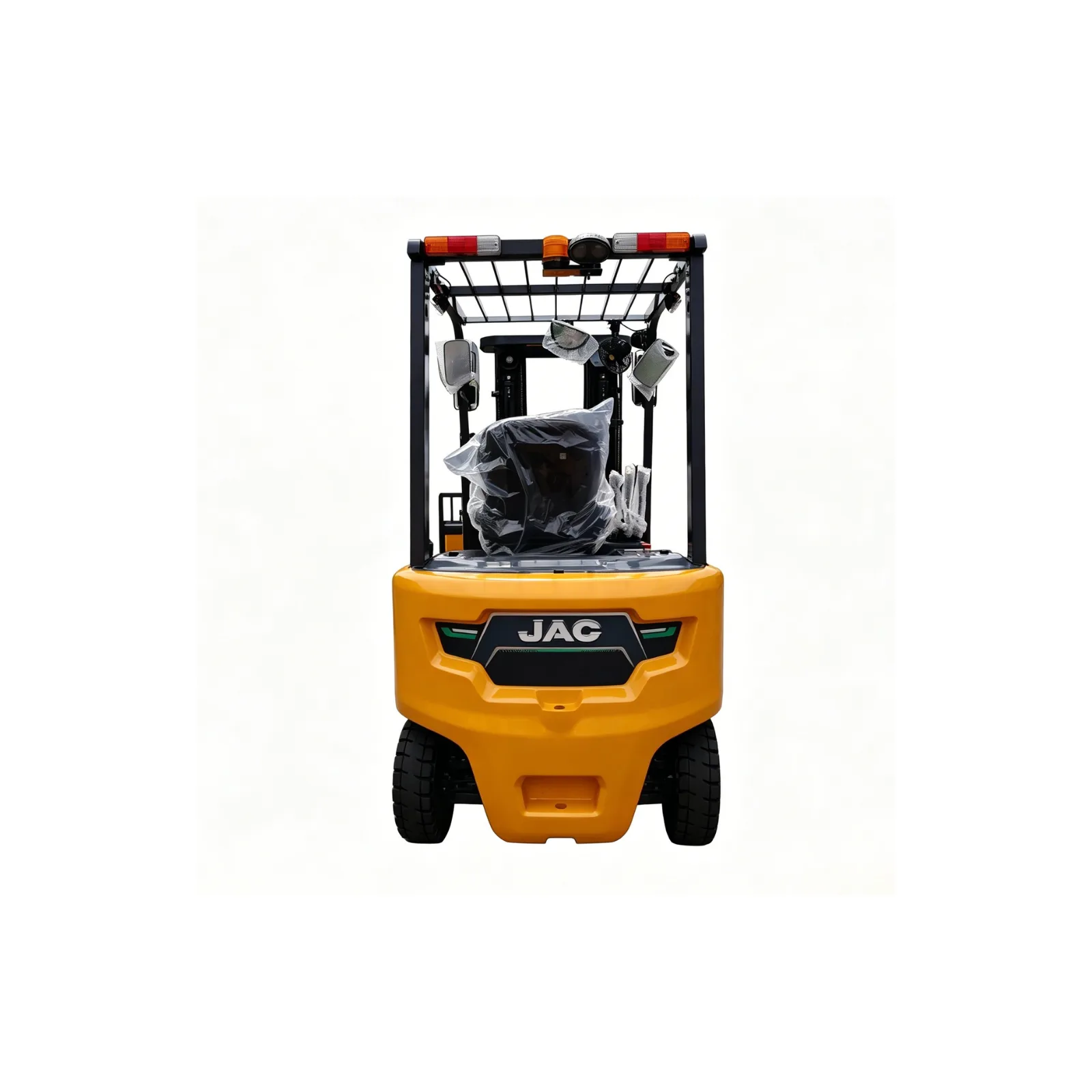 Rear view of yellow JAC CPD25L electric forklift