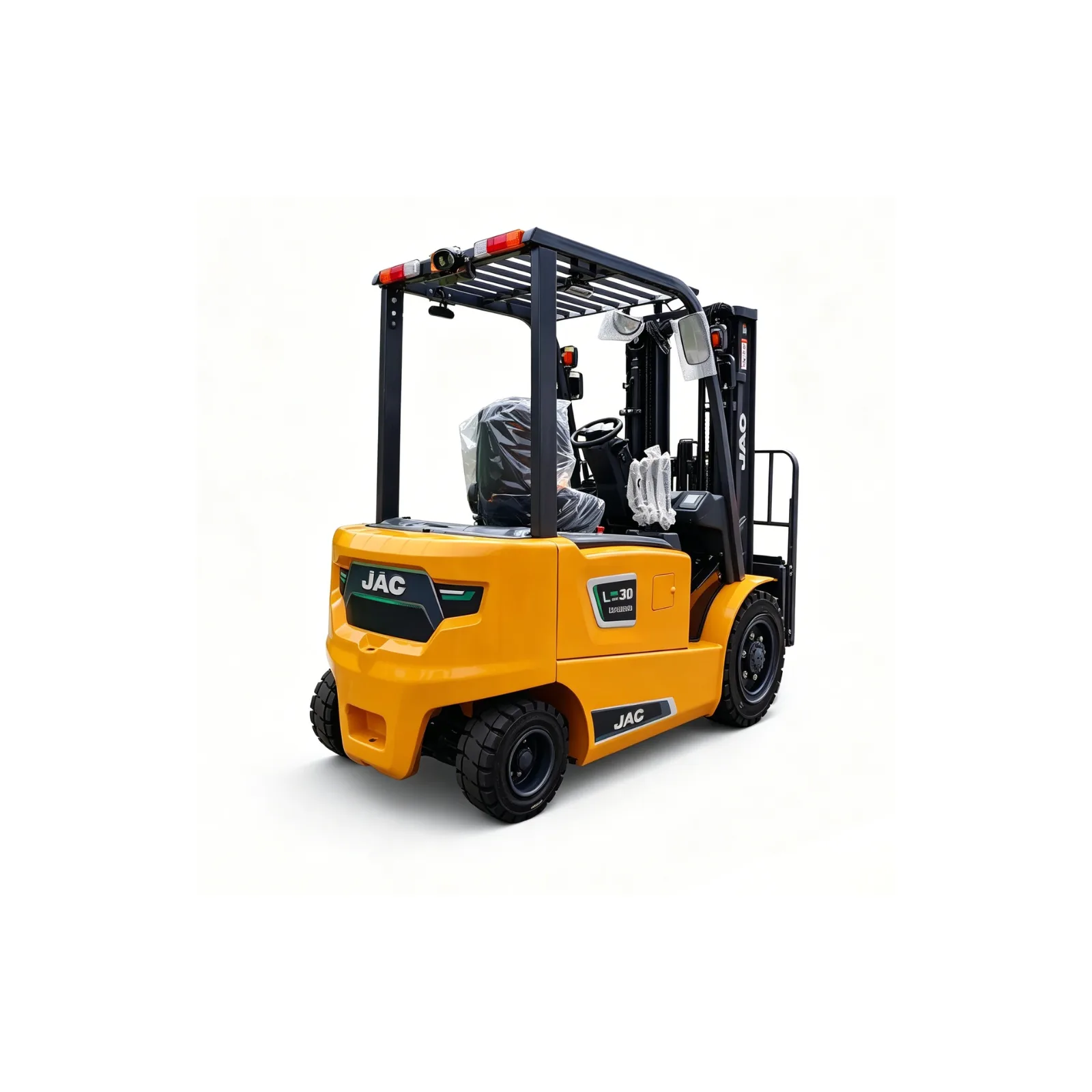 Rear-left three-quarter view of JAC CPD30L electric forklift.