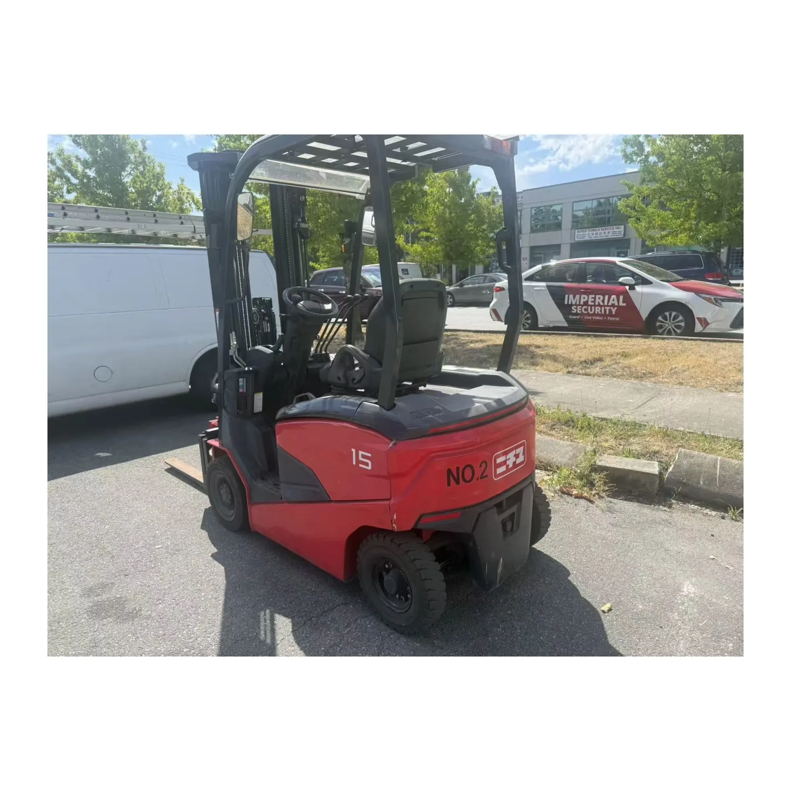 Nichiyu FB15PN-80-400SF 3,300 lb electric forklift, front three-quarter view