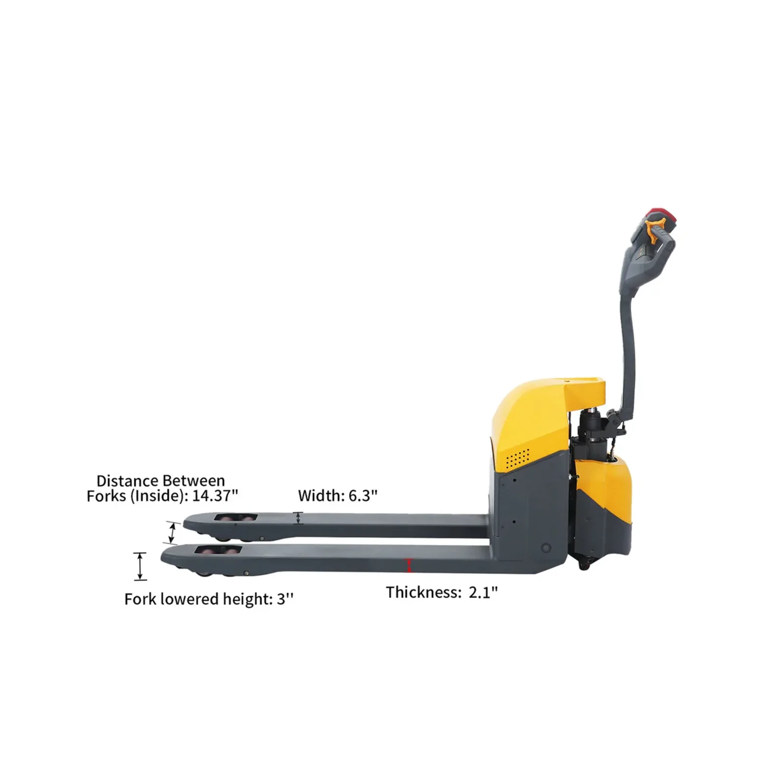 electric pallet jack side profile with fork dimensions