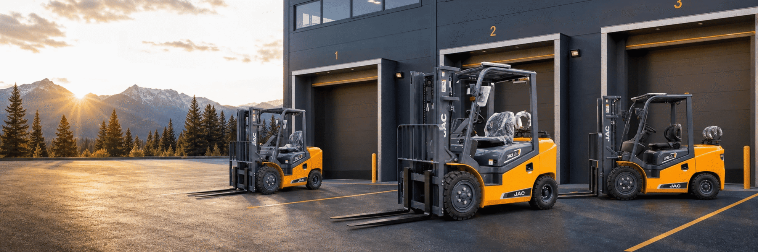 JAC forklifts outside a Canadian warehouse