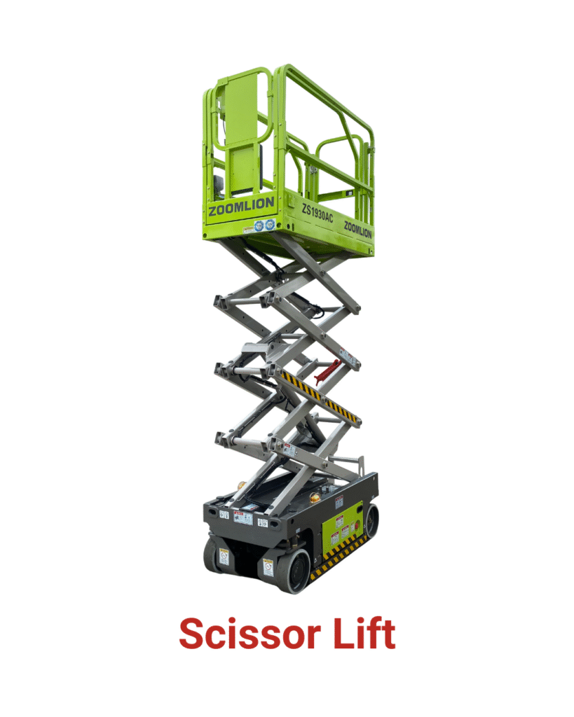 Green scissor lift used for aerial work platforms from Wanshing, Vancouver