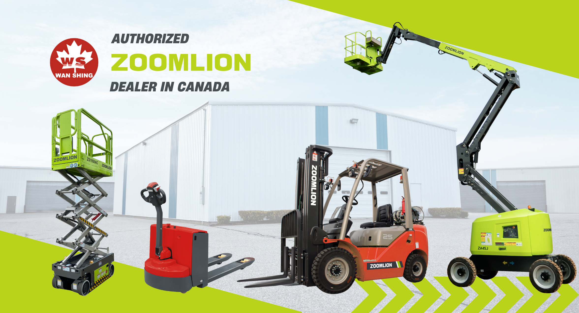 Wanshing and Zoomlion authorized dealer in Canada - forklift, pallet jack, scissor lift and boom lift rental and sales.